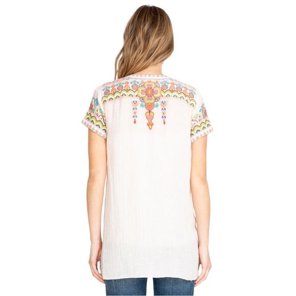 NWT Johnny Was Tamia Boho Drape Top Size XS White Embroidered Bohemian Tunic NEW - Picture 9 of 16